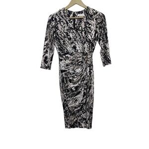 Calvin Klein Black White Printed Faux Wrap Dress Size 2